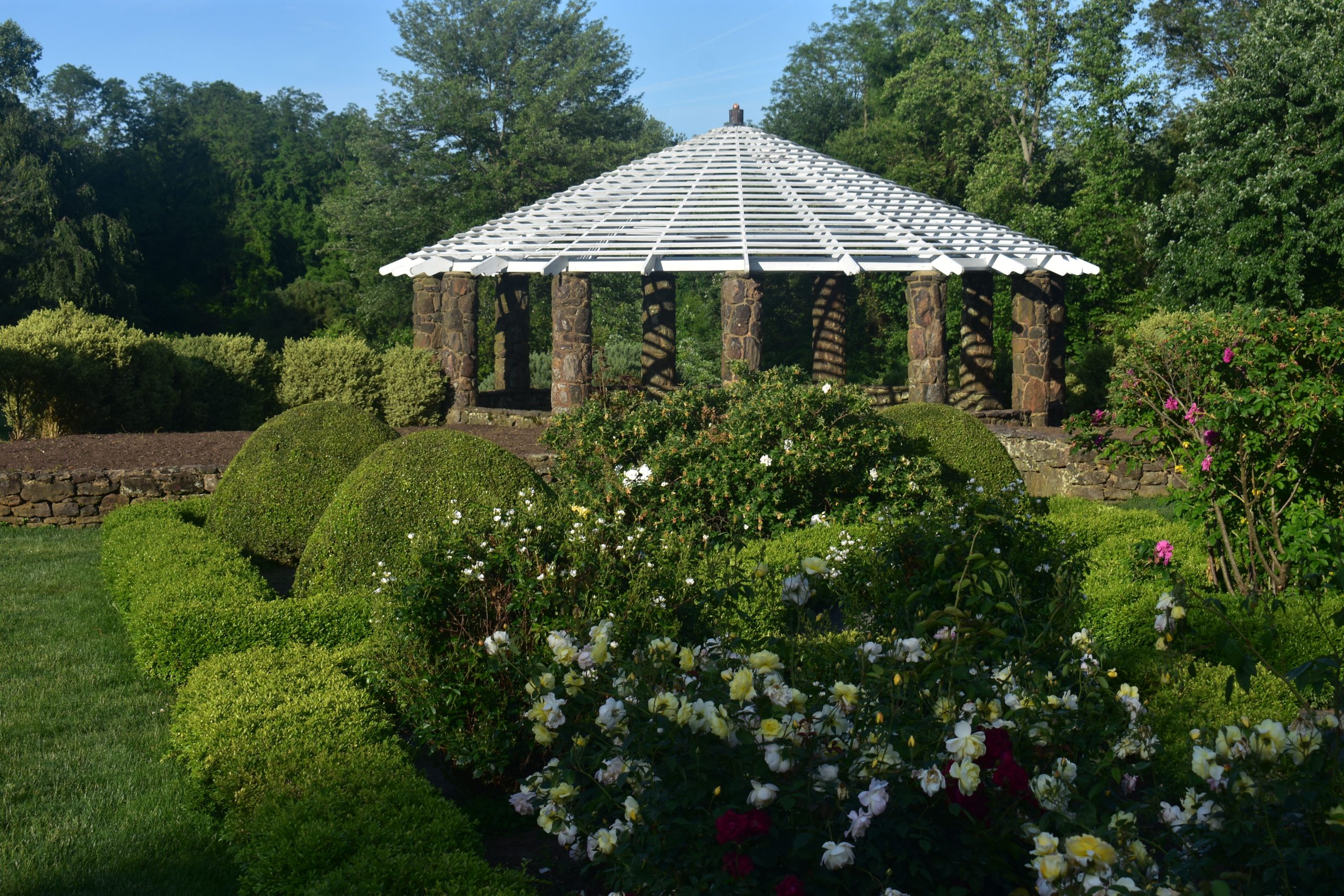 Exterior view of the gazebo and the rose garden at Deep Cut Gardens, Middletown, New Jersey, USA -04